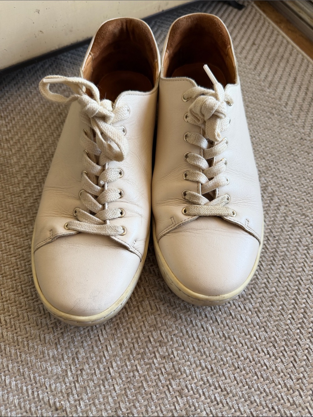 Sezane White Leather Low-Top Sneakers